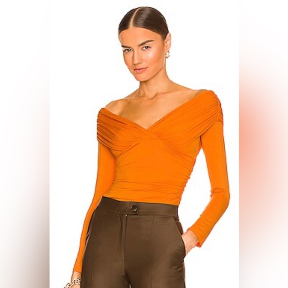 Revolve H.OURS Off the Shoulder Long Sleeve Orange Bodysuit, Size XXS